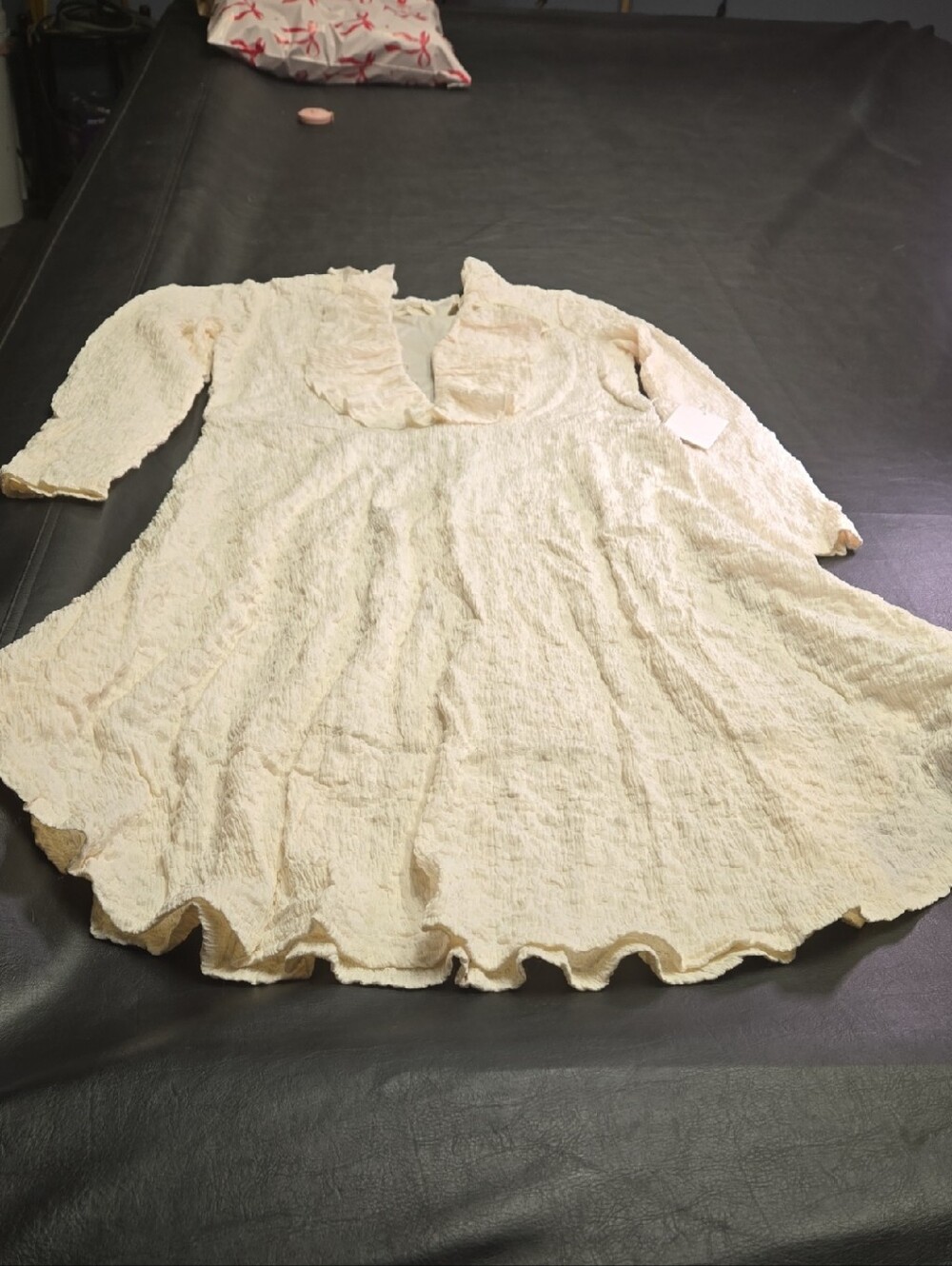 Long Sleeve Cream Textured Swing Dress